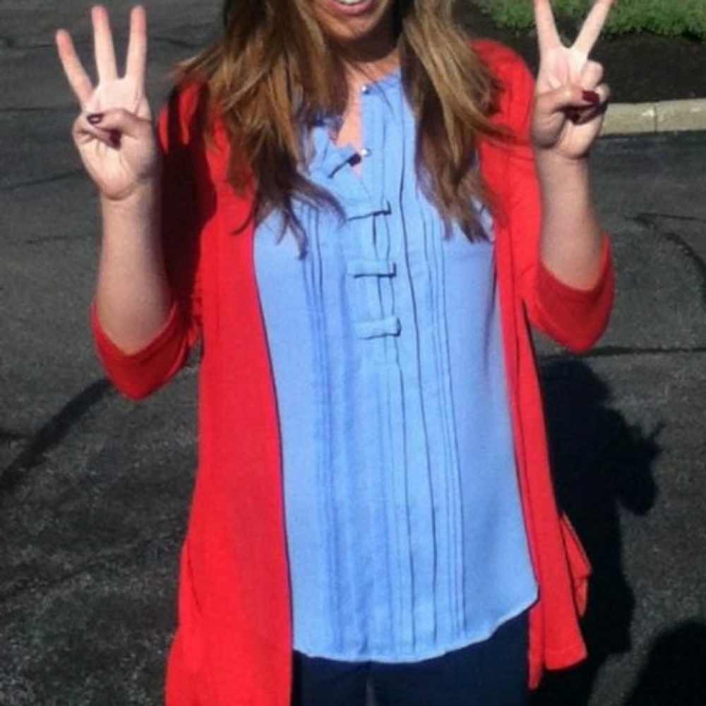 Lauren Conrad Blue Bow Button Up Blouse